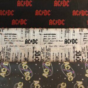 🛒 $9 Quilt Cotton Fabric Material - 3 Fat Quarters ACDC Music Group Rock & Roll